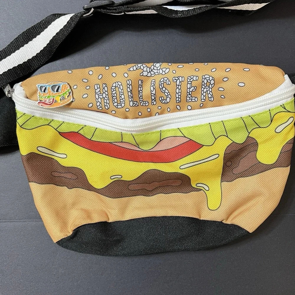 HOLLISTER Graphic Cheeseburger Burger Fanny Pack & Pin Hamburger Hip Bag Y2K
